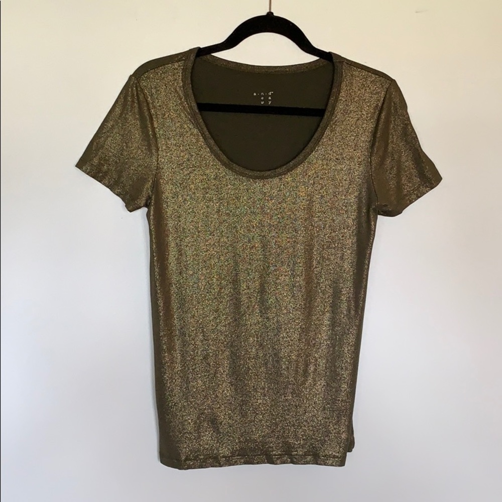 A.New.Day Gold Sheen Rayon Blend Stretch Womens Size S Green Pullover Dressy Top
